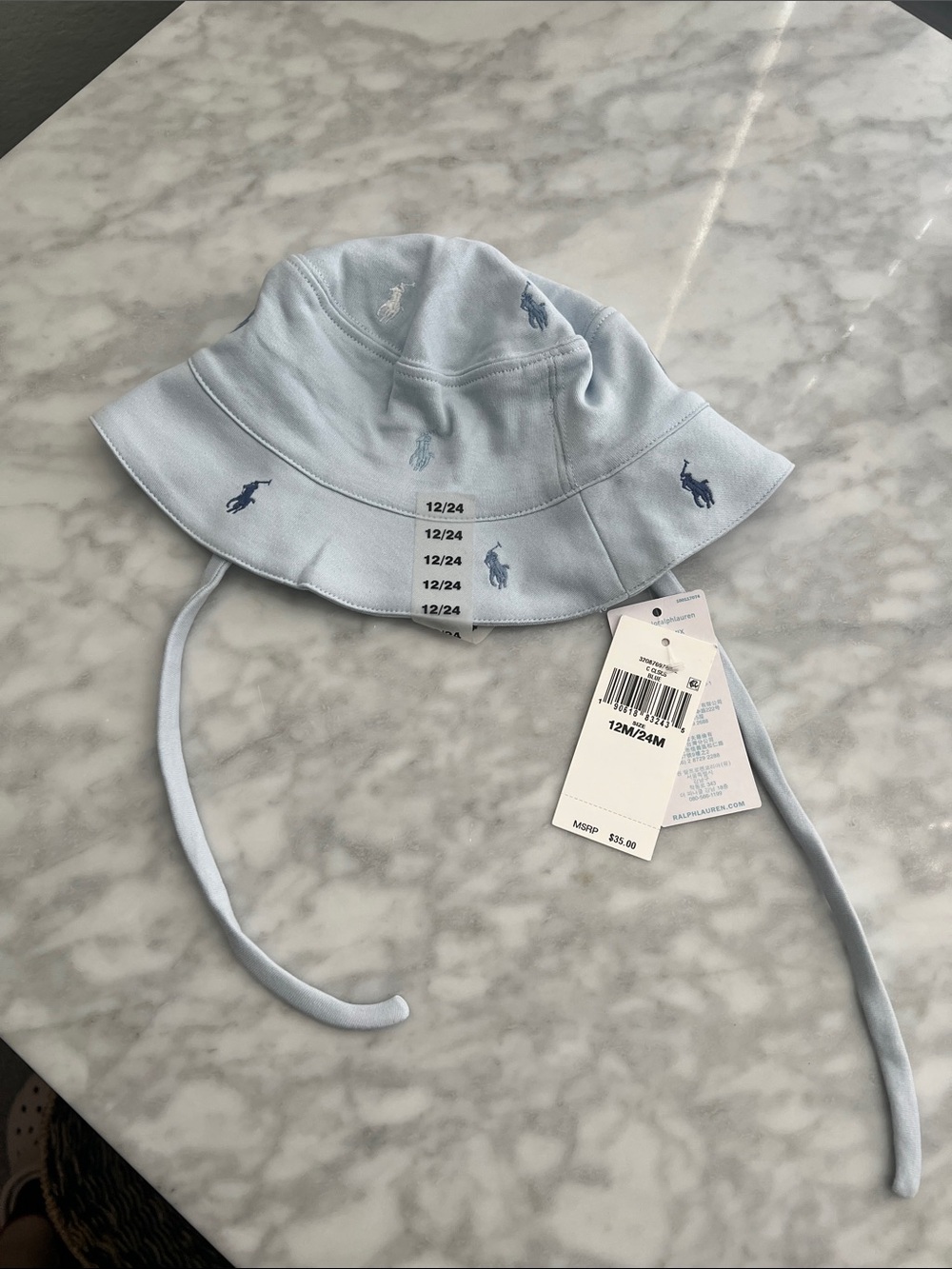 Ralph Lauren Light Blue Baby Bucket Hat with Polo Pony Embroidery- NWT
